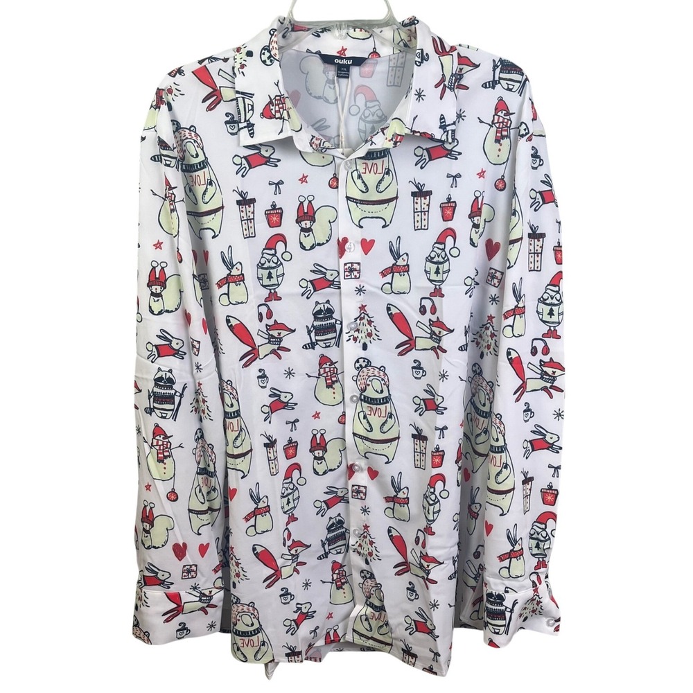 Ouku XXL Men's Christmas Animals Graphic‎ Long Sleeve Lightweight Shirt NWT